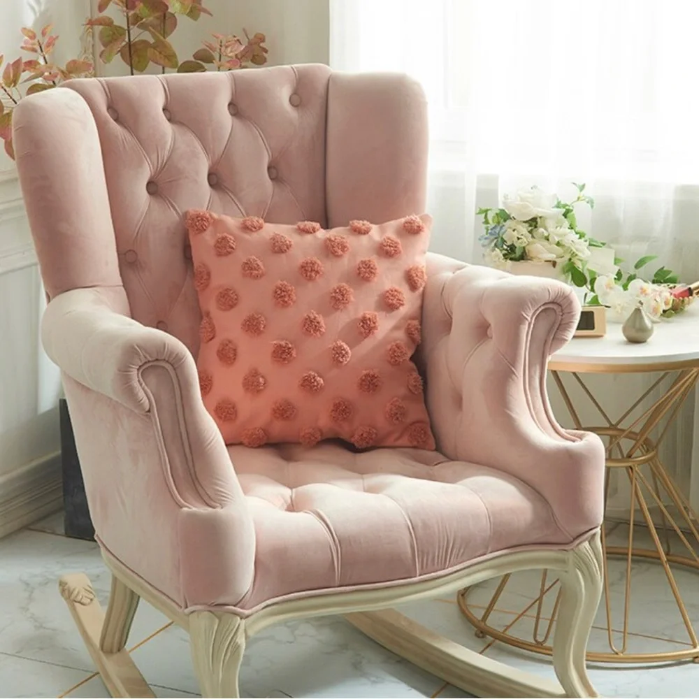 Luxury Home | Boho Chic Blush Pink Tufted Polka Dot Throw Pillow Cover - Picture 4 of 9